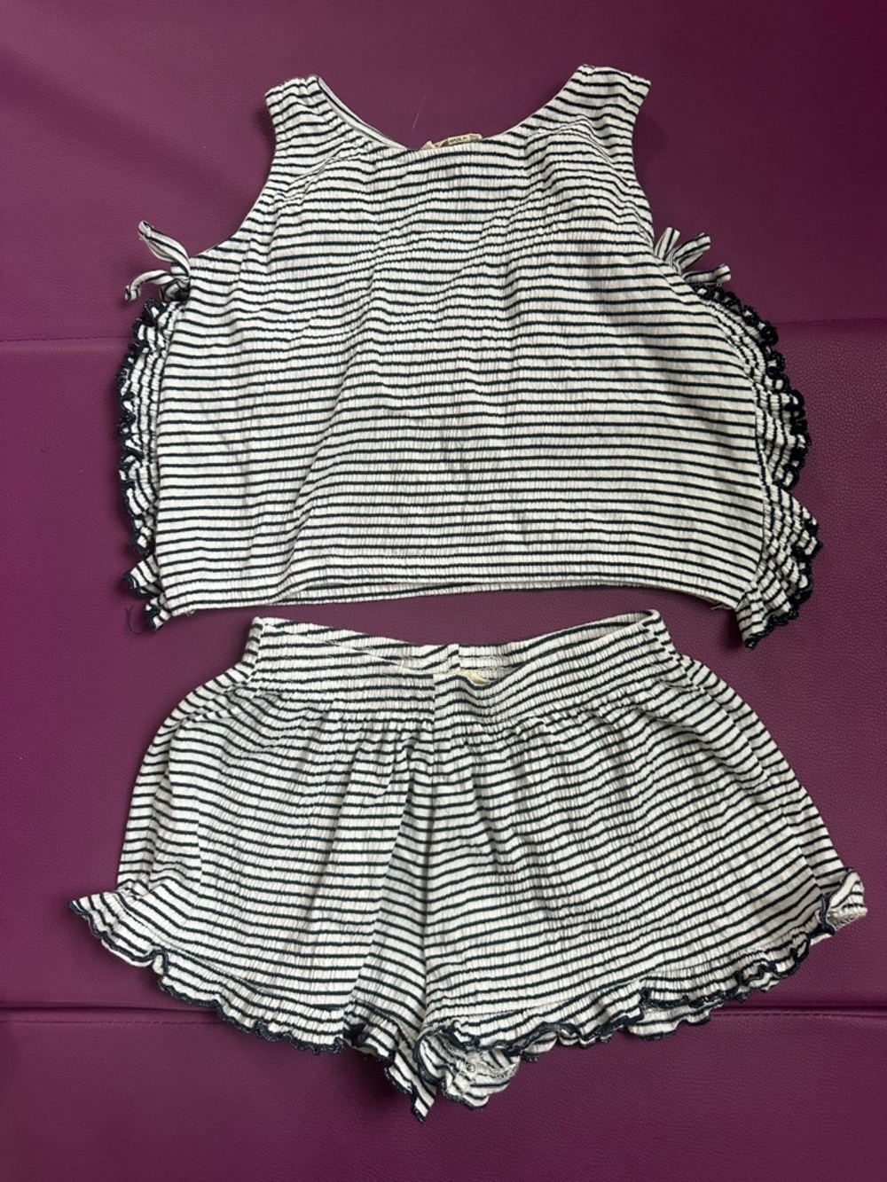 Jessica Simpson Navy & White Striped Ribbed Set